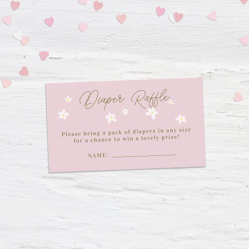 Daisy Spring Pink Boho Girl Shower Diaper Raffle Enclosure Card