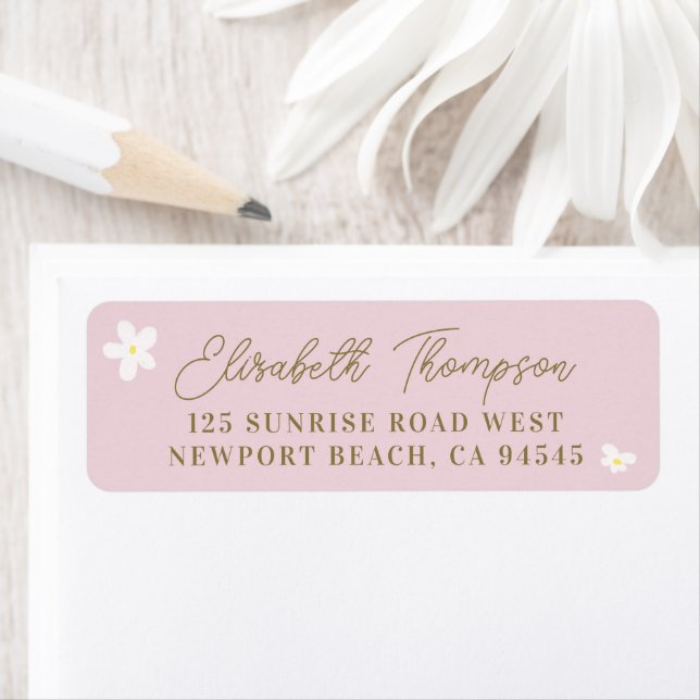 Daisy Spring Pink Boho Return Address Label (Insitu)