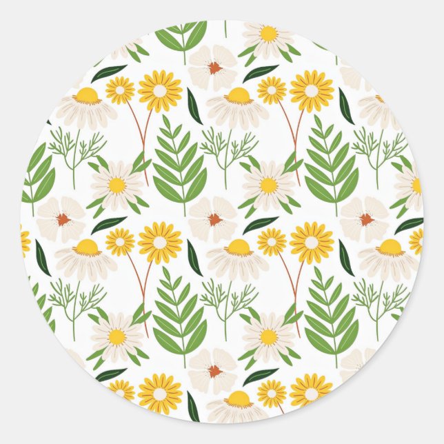 Daisy Springtime Pattern Classic Round Sticker (Front)
