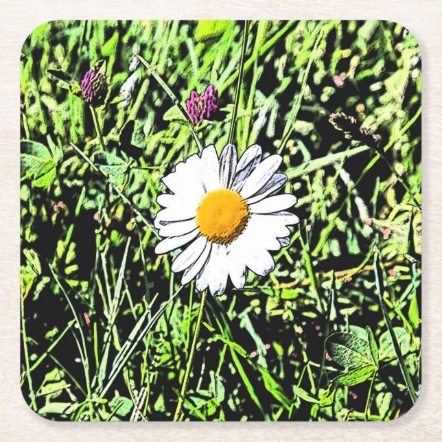 Daisy Square Paper Coaster (Front)