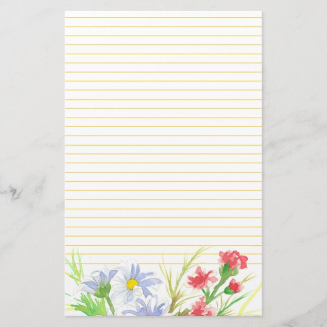 Daisy Stationery Letter Writing Watercolor Flowers (Front)