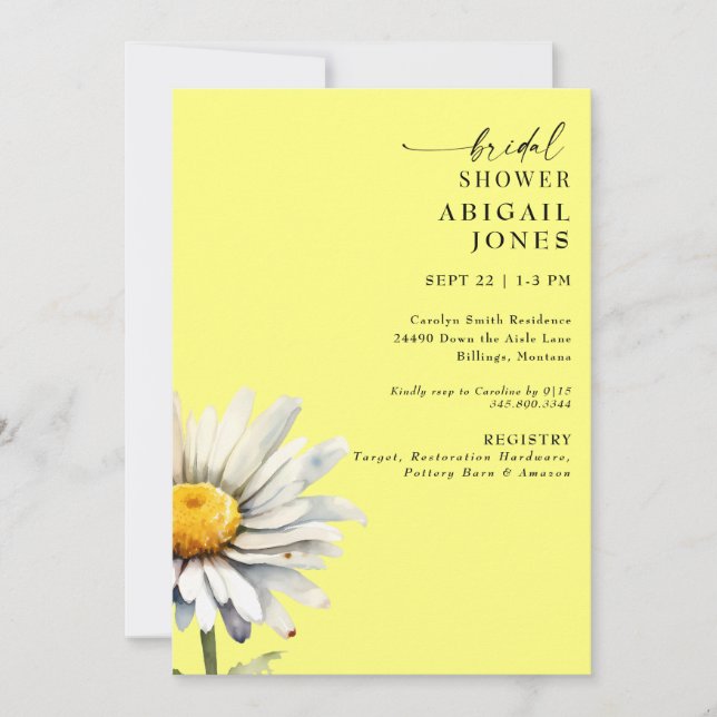 Daisy Stem Spring Buttery Yellow Bridal Shower Invitation (Front)