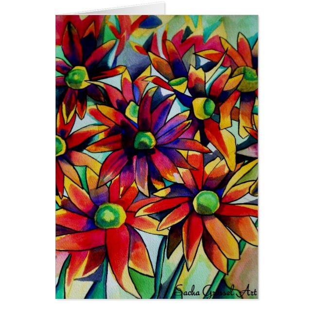 Daisy Straw multicoloured wildflowers art Cards (Front)