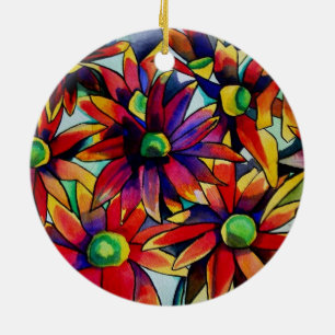 Daisy Straw multicoloured wildflowers art Ceramic Ornament