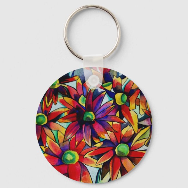 Daisy Straw multicoloured wildflowers art Keychain (Front)