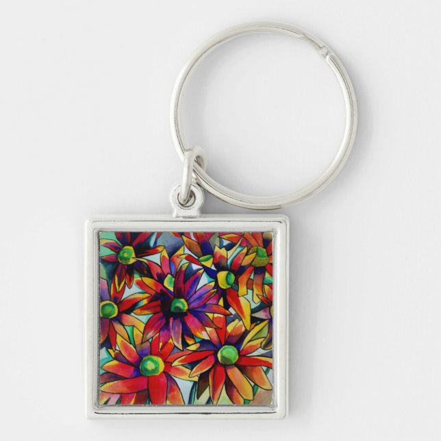 Daisy Straw multicoloured wildflowers art Keychain (Front)