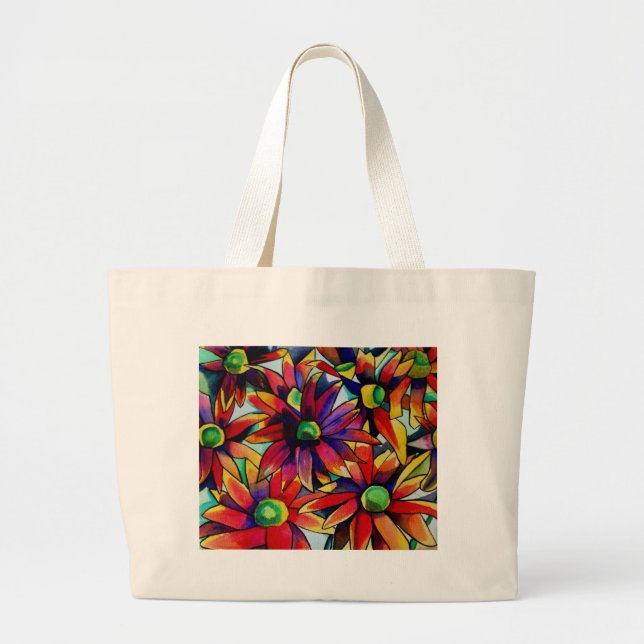 Daisy Straw multicoloured wildflowers art Large Tote Bag (Front)