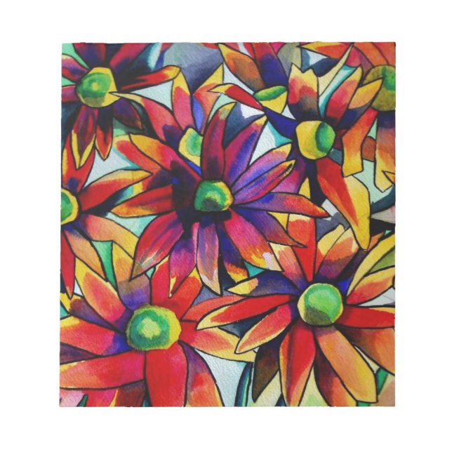 Daisy Straw multicoloured wildflowers art Notepad (Front)