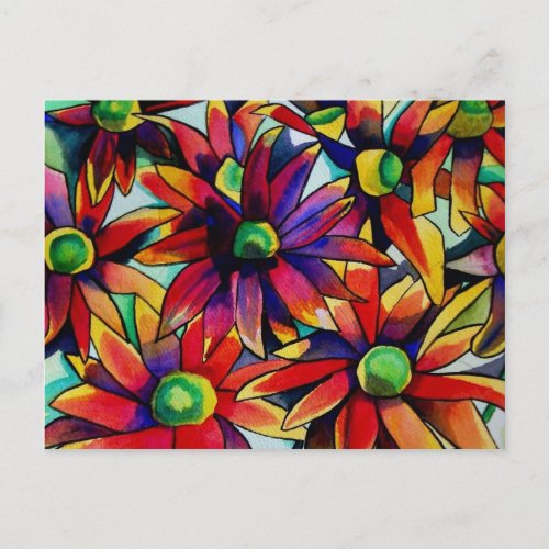 Daisy Straw multicoloured wildflowers art Postcard