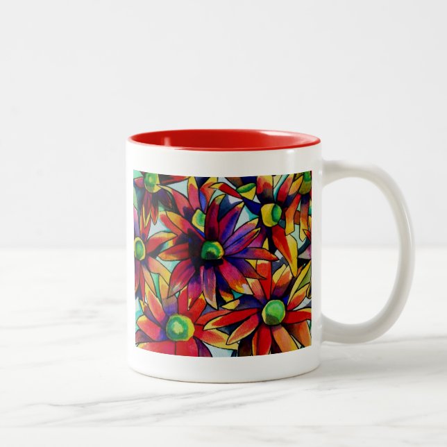 Daisy Straw multicoloured wildflowers art Two-Tone Coffee Mug (Right)