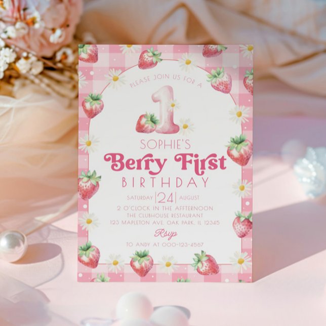 Daisy Strawberry 1st Birthday Berry First Birthday Invitation (Creator Uploaded)