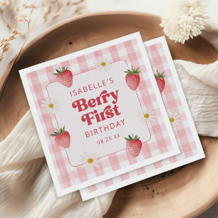 Daisy Strawberry Berry First 1st Birthday Napkins