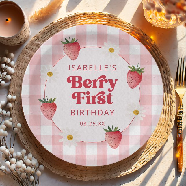 Daisy Strawberry Berry First 1st Birthday Paper Plates (Creator Uploaded)