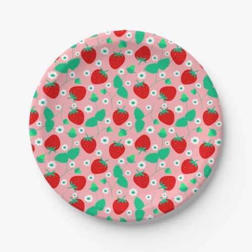 Daisy Strawberry Pattern Pink  Red Paper Plates