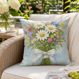 Daisy Summer Bouquet Floral Outdoor Pillow