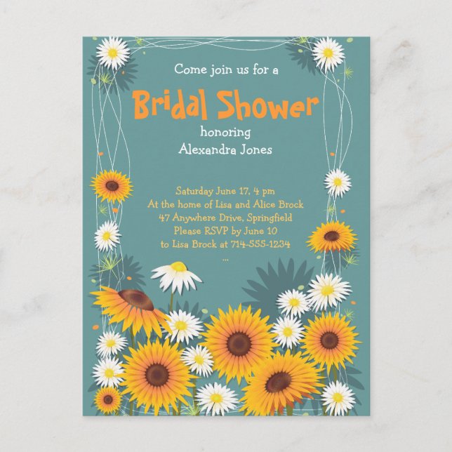 Daisy Sunflower Bridal Shower Party Invitation (Front)