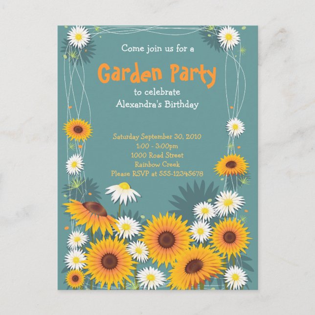 Daisy Sunflower Garden Birthday Party Invitation 2 (Front)