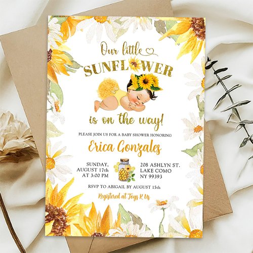 Daisy Sunflower Is On The Way Mexican Girl Shower Invitation