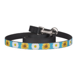 Daisy Sunflower on Aqua Blue Floral Dog Leash