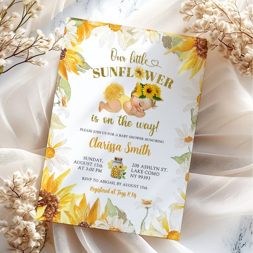 Daisy Sunflower On The Way Summer Baby Shower Invitation
