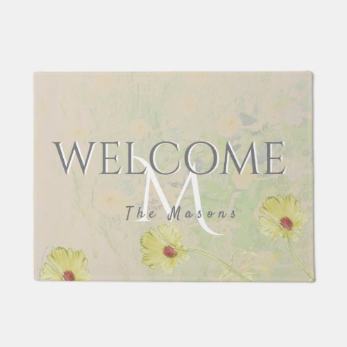 Daisy Taupe Monogram Welcome Mat