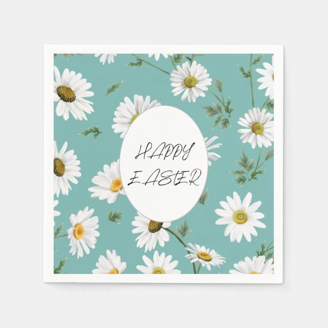 Daisy Teal Floral Colorful Pattern Easter Napkins (Front)