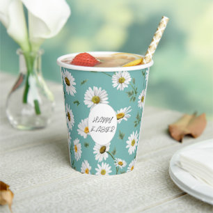 Daisy Teal Floral Colorful Pattern Easter Spring  Paper Cups