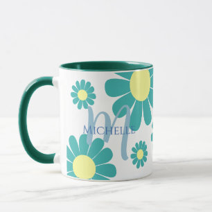 Daisy Teal Monogram Mug