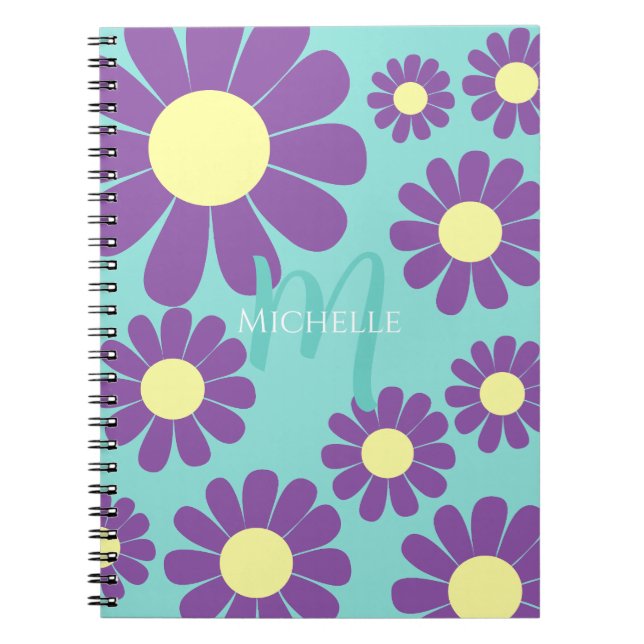 Daisy Teal Purple Monogram Notebook (Front)
