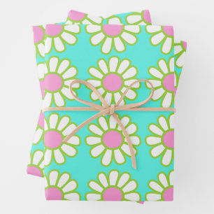 Daisy Teal Wrapping Paper Sheets