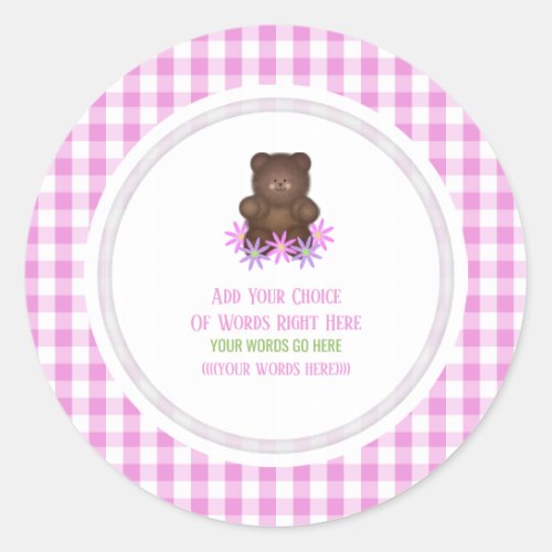 Daisy Teddy Bear And Gingham Classic Round Sticker