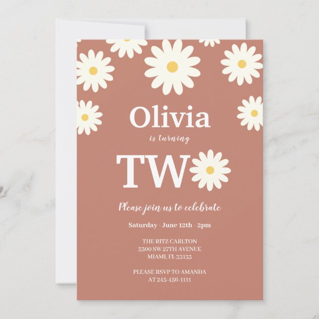 Daisy Terracota Bohemian 2nd Birthday party Invitation (Front)