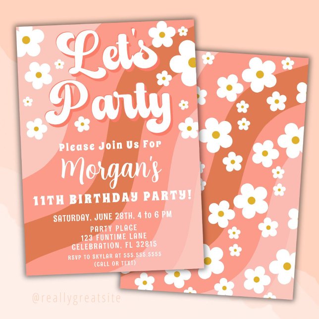 Daisy Terracotta Peach Retro Birthday Invitation (Creator Uploaded)