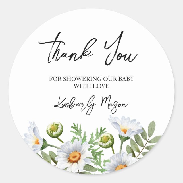 Daisy Thank You Baby Shower Classic Round Sticker (Front)