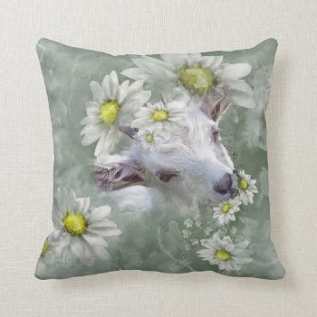 Daisy The Baby Goat Watercolor Portrait 2 Throw Pillow by getyergoat at Zazzle