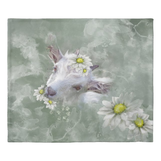 Daisy the Baby Goat Watercolor Portrait Duvet Cover (Front)
