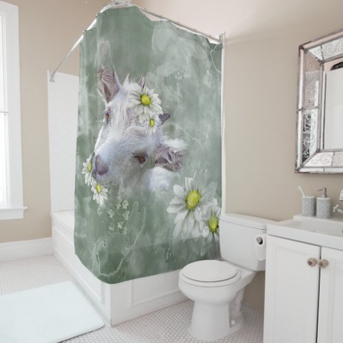 Daisy the Baby Goat Watercolor Portrait Shower Curtain