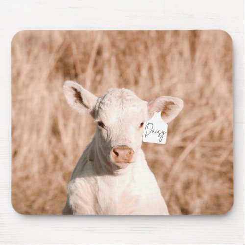 Daisy The Lovable White Calf  Mouse Pad