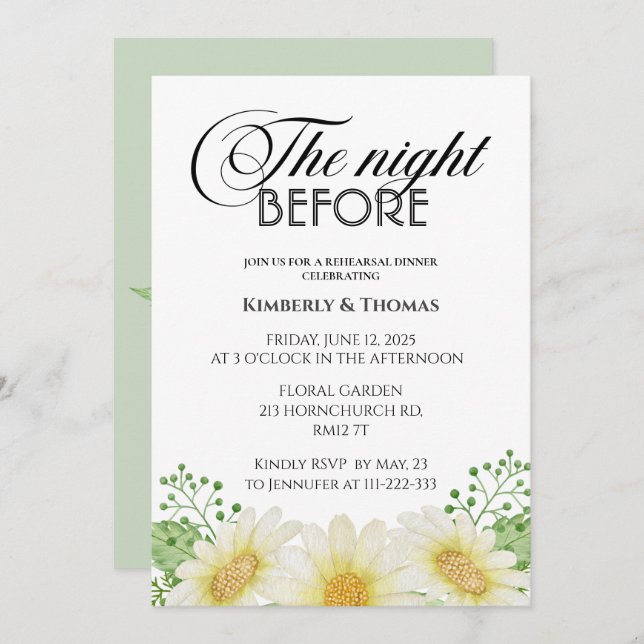 Daisy the night before rehearsal dinner invitation (Front/Back)