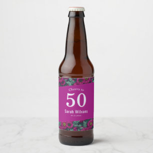 Daisy Theme Happy Birthday Celebration Purple Beer Bottle Label