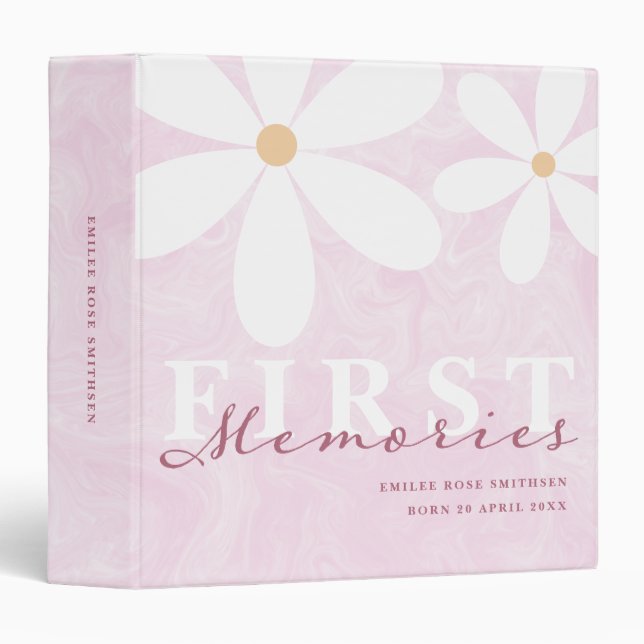 Daisy Themed First Memories Baby Book Pink 3 Ring Binder (Front/Spine)