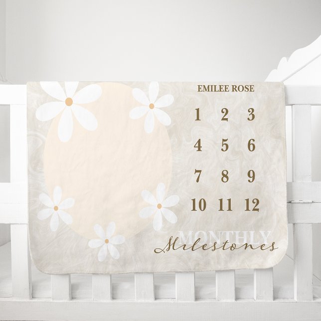 Daisy Themed Named Growth Tracker Milestone Baby Blanket (Creator Uploaded)