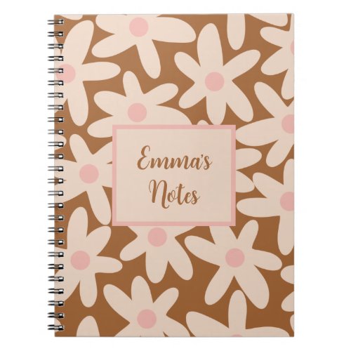 Daisy Time Cute Floral Pattern Brown and Blush Notebook