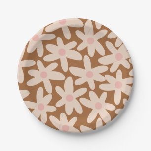 Daisy Time Cute Floral Pattern Brown and Blush Paper Plates