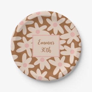 Daisy Time Cute Floral Pattern Brown and Blush Paper Plates