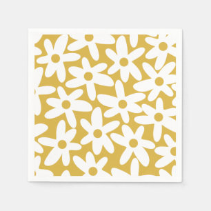 Daisy Time Cute Retro Modern Flowers in Mustard Napkins