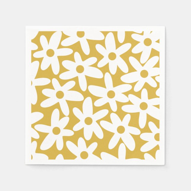 Daisy Time Cute Retro Modern Flowers in Mustard Napkins (Front)
