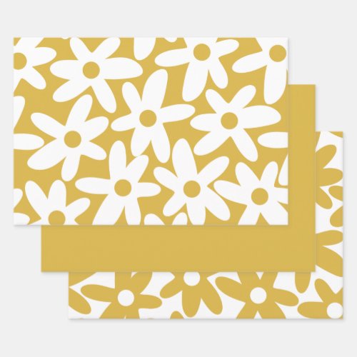 Daisy Time Cute Retro Modern Flowers in Mustard Wrapping Paper Sheets
