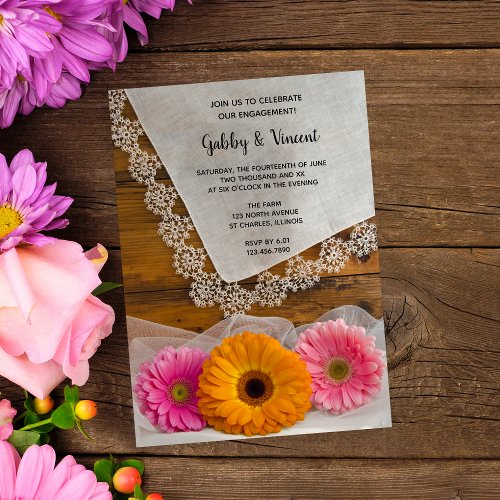 Daisy Trio and Lace Country Barn Engagement Party Invitation