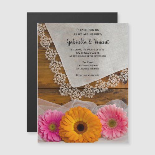Daisy Trio and Lace Country Wedding Magnetic Invitation